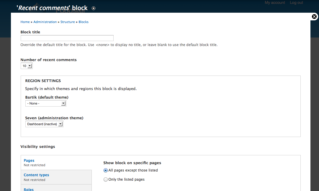 D7 configure blocks screen